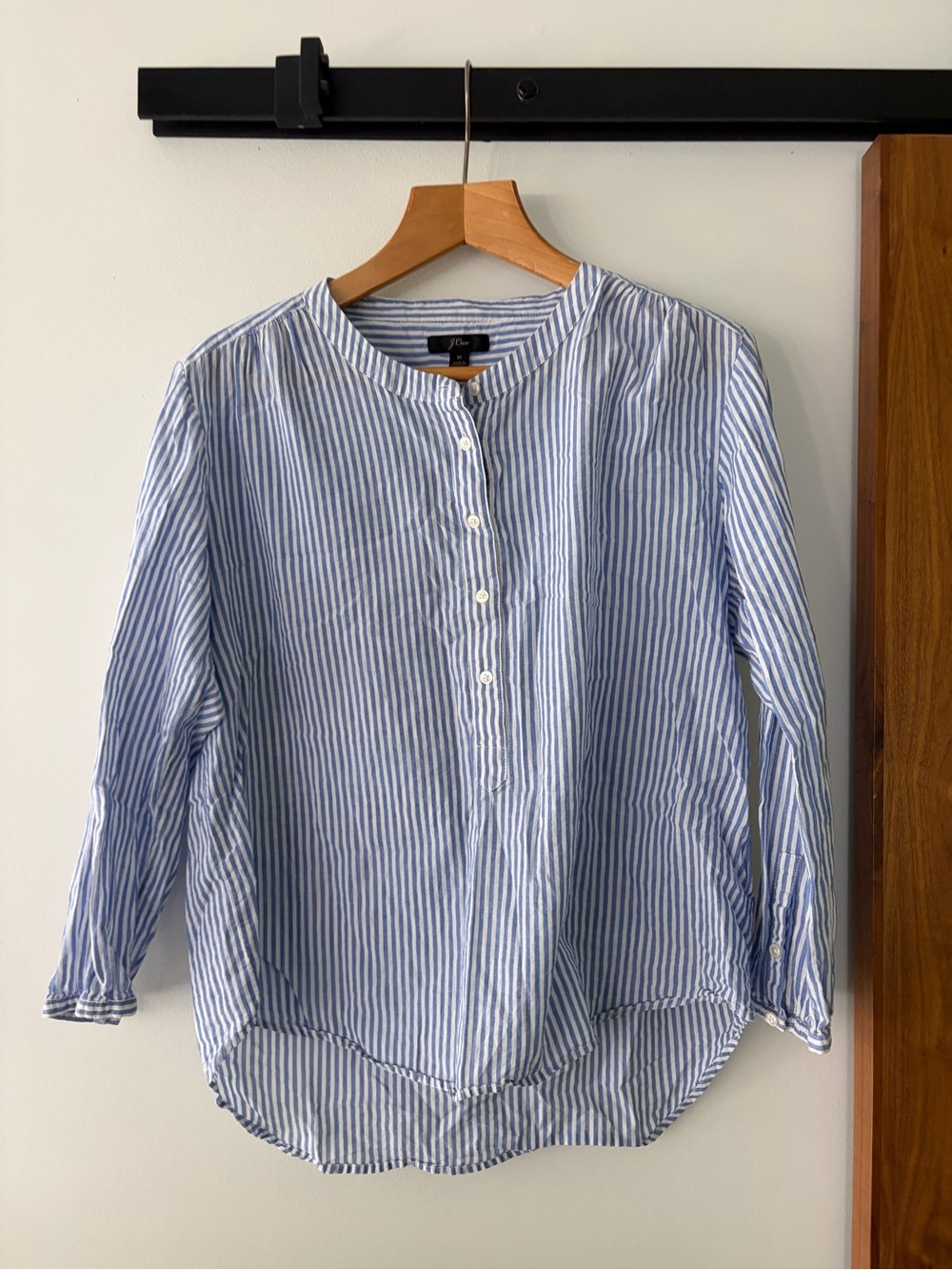 J. Crew Blue and White Striped Women's Top 99% Cotton